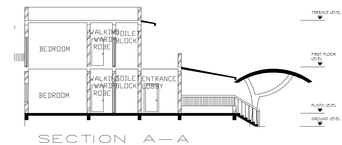 The left side cut section view of the 16x18m house building