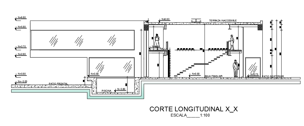 The left side cut section view of the 40x18m villa building drawing