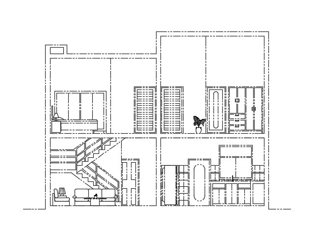 The left side cut section view of the 45x10m house building cad drawing