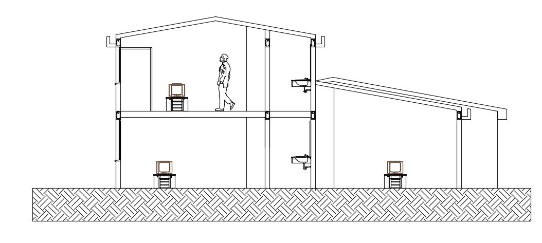 The left side cut section view of the 7x12m house building