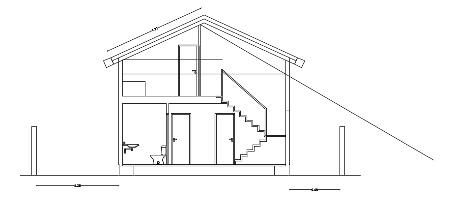 The left side cut section view of the 7x14m house building AutoCAD drawing