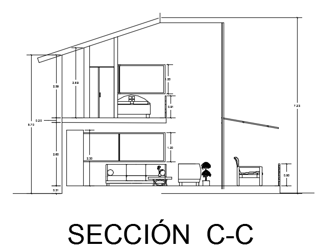 The left side cut section view of the round shape house building AutoCAD drawing