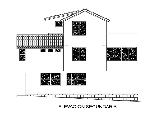 The left side elevation view of the 10x11m architecture house building cad drawing