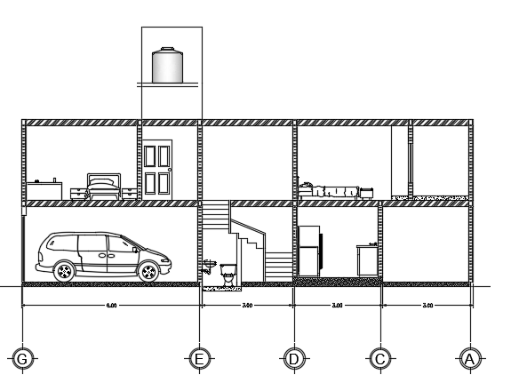 The left side elevation view of the 10x15m house building CAD drawing