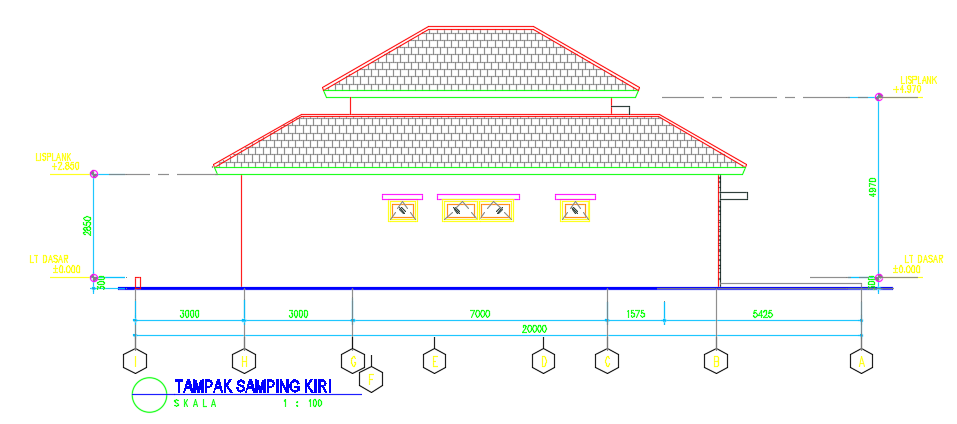 The left side elevation view of the 10x20m bungalow building
