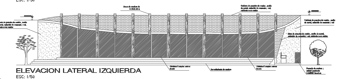The left side elevation view of the 10x22m luxury bungalow house building cad drawing