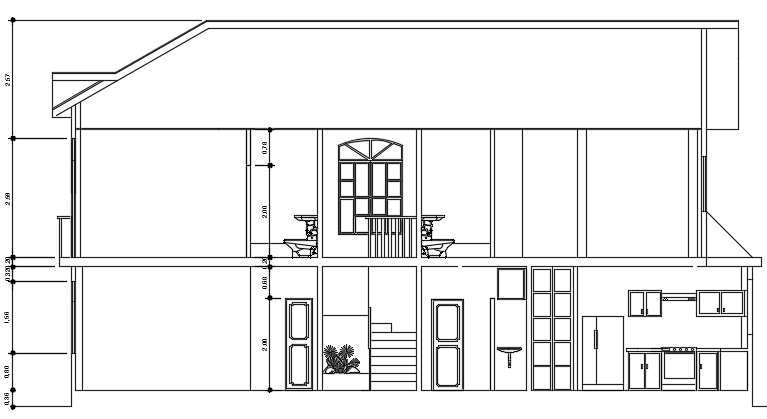 The left side elevation view of the 10x28m double story villa building