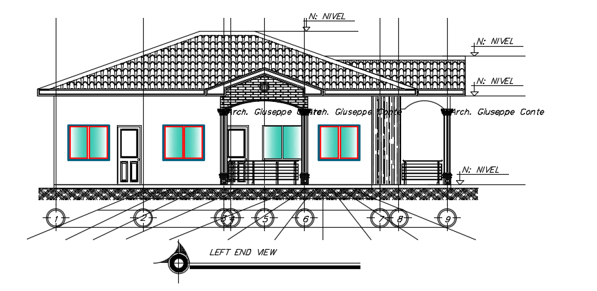 The left side elevation view of the 11x14m house building