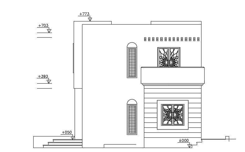 The left side elevation view of the 11x15m residential house building AutoCAD drawing