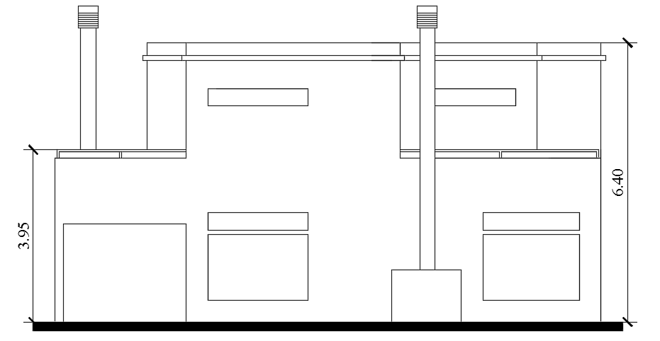 The left side elevation view of the 12x10m house building CAD drawing