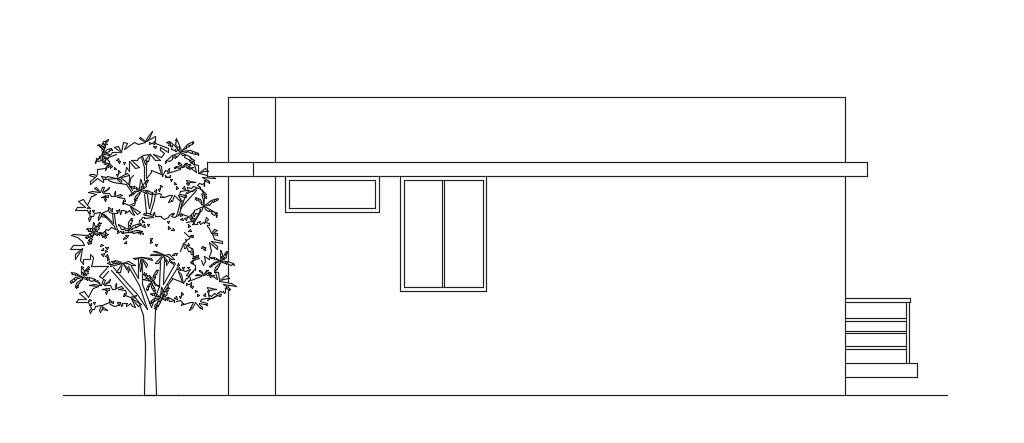 The left side elevation view of the 12x12m single story house plan building drawing