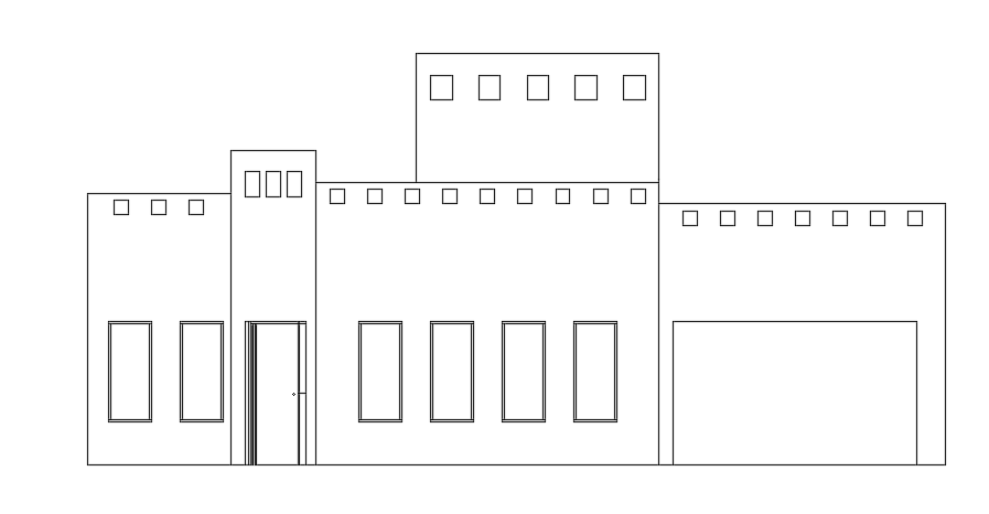 The left side elevation view of the 12x30m house building AutoCAD model
