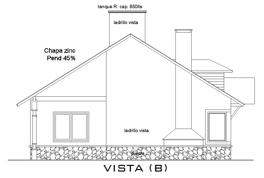 The left side elevation view of the12x9m residential house building CAD drawing