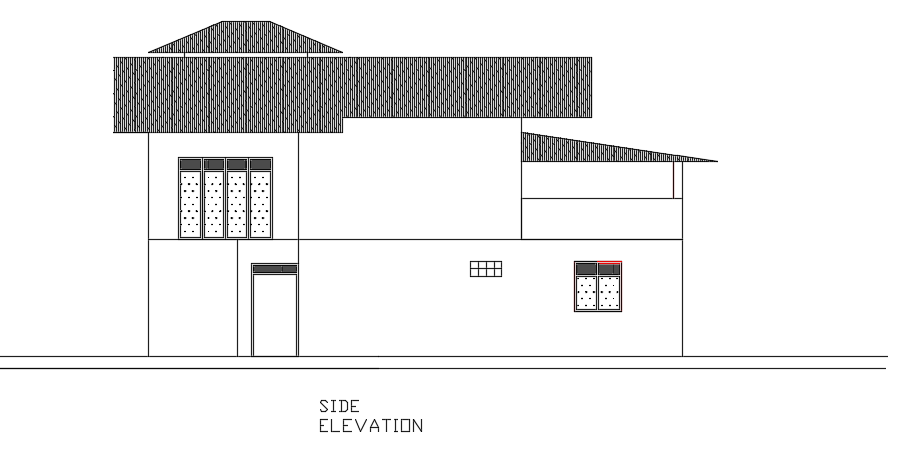 The left side elevation view of the 13x14m house building