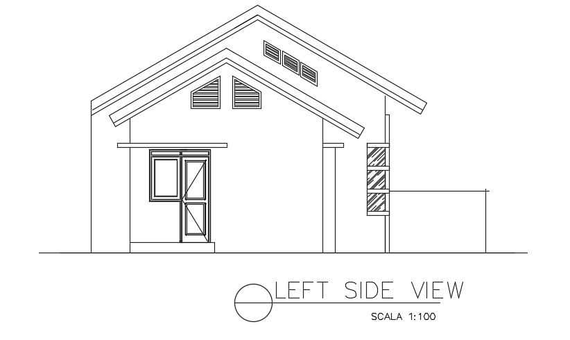 The left side elevation view of the 14x10m house building AutoCAD 2D drawing