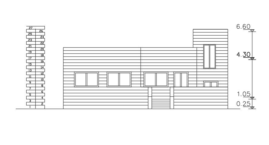 The left side elevation view of the 14x14meter house building
