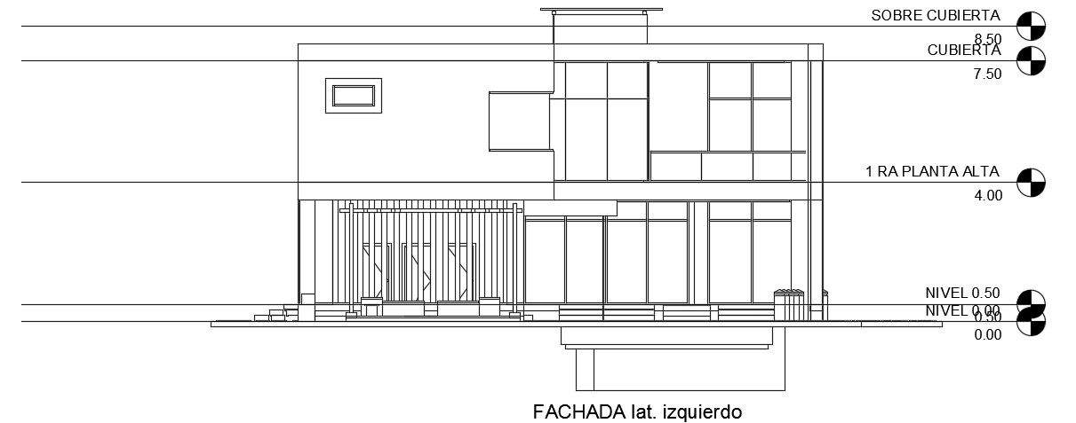 The left side elevation view of the 14x17m house building view