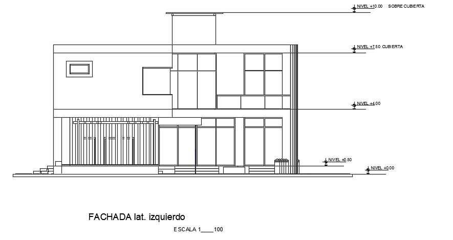 The left side elevation view of the 14x20m house building