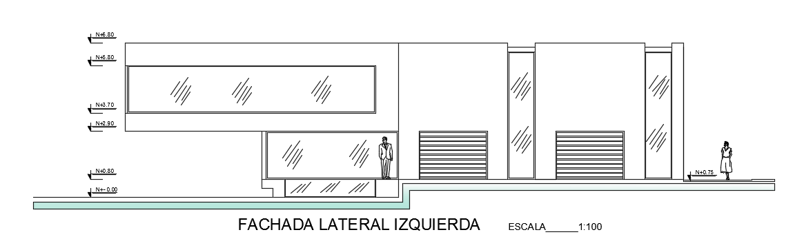 The left side elevation view of the 14x40m luxury bungalow house building