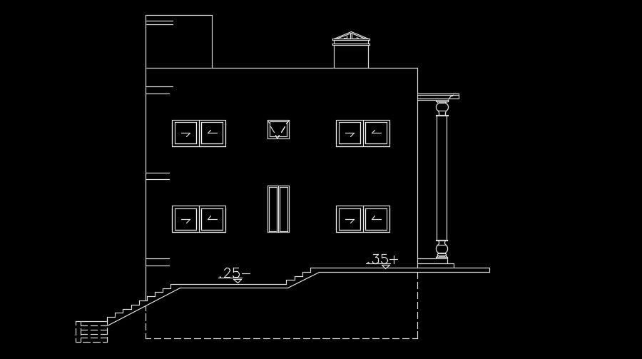 The left side elevation view of the 15x11m house building