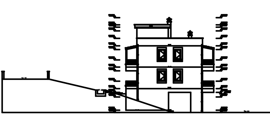 The left side elevation view of the 15x12m house building