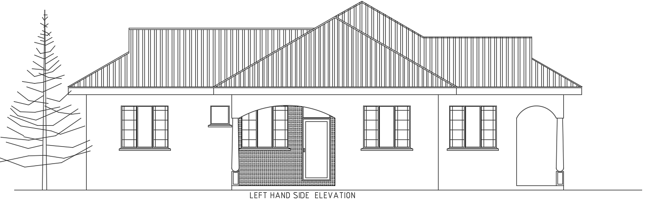 The left side elevation view of the 15x14m residential building AutoCAD drawing