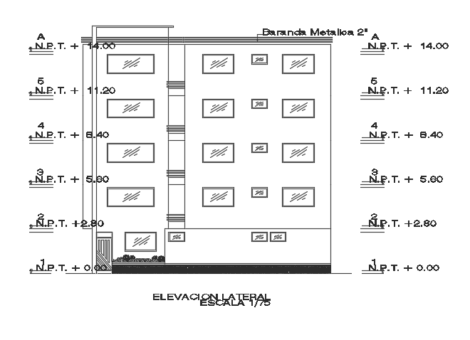 The left side elevation view of the 15x15m multifamily house building