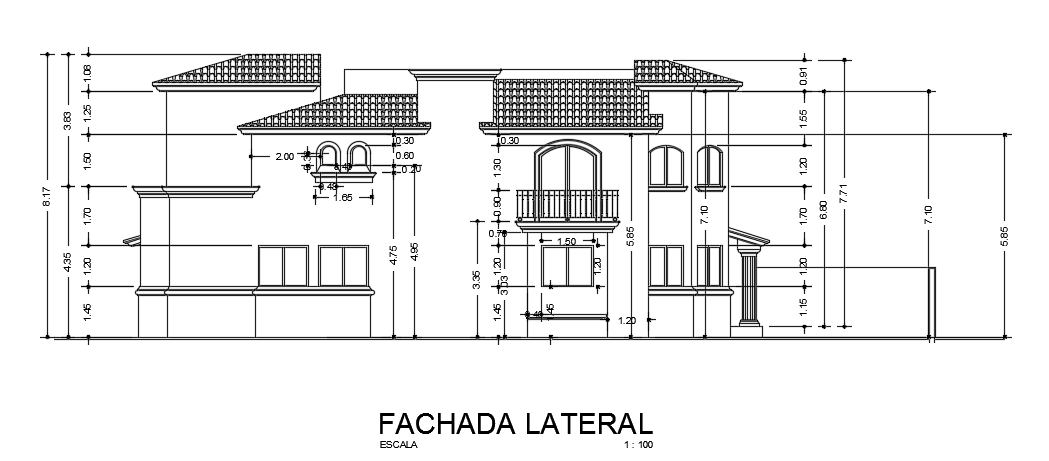 The left side elevation view of the 15x28m house building