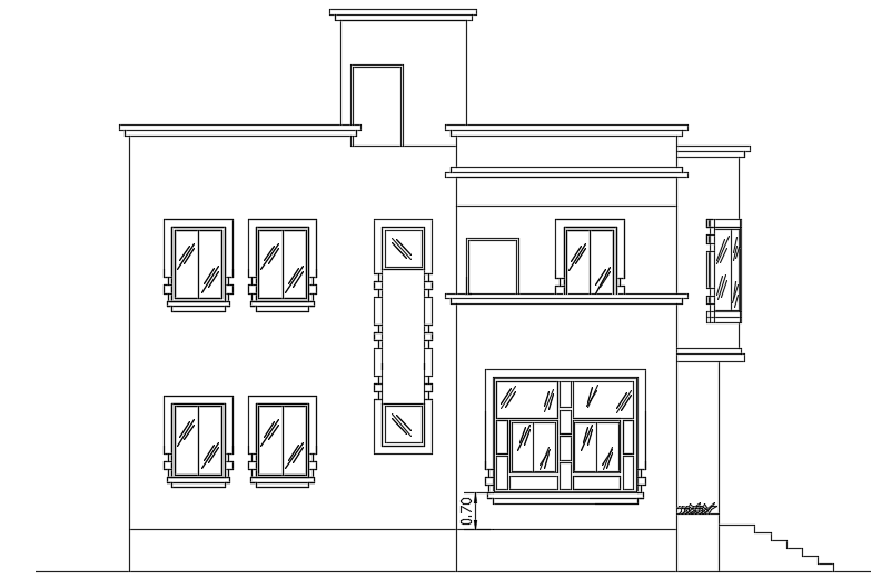 The left side elevation view of the 16x10m architecture villa building cad drawing