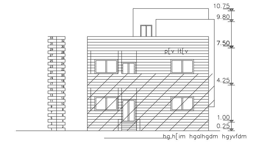 The left side elevation view of the 17x11m house building drawing