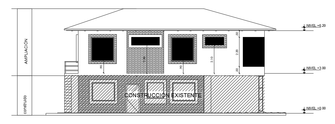 The left side elevation view of the 17x14m house building