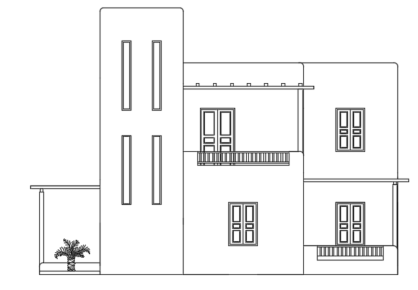 Left Side Elevation View of 20x12m Double Story House CAD Model