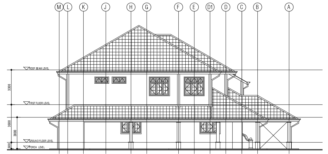 The left side elevation view of the 20x22m two story house building drawing