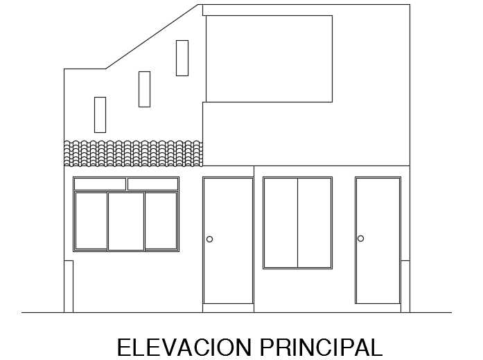 The left side elevation view of the 20x6m two story house building cad drawing model is given