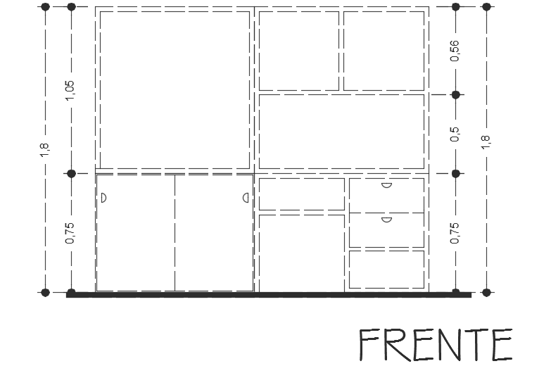 DWG CAD Drawing of a 2100x600mm Office Cupboard Left Side
