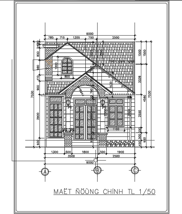 The left side elevation view of the 21x6m architecture home building AutoCAD drawing
