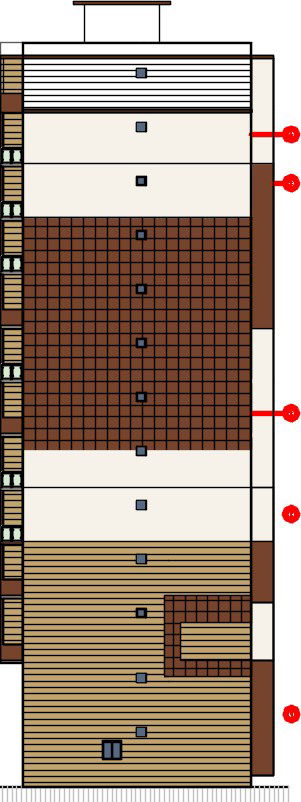 The left side elevation view of the 23x15m multistory apartment building