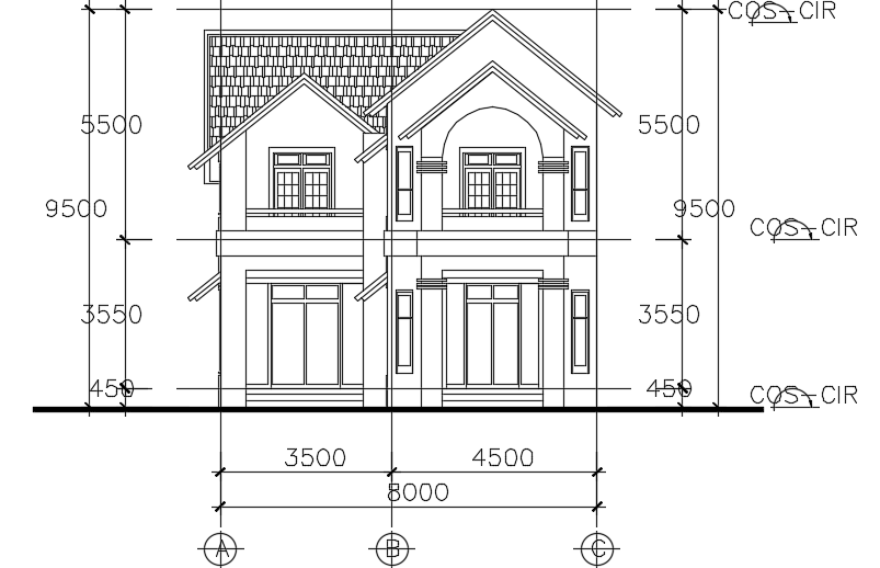 The left side elevation view of the 25x10m residential 3bhk house building
