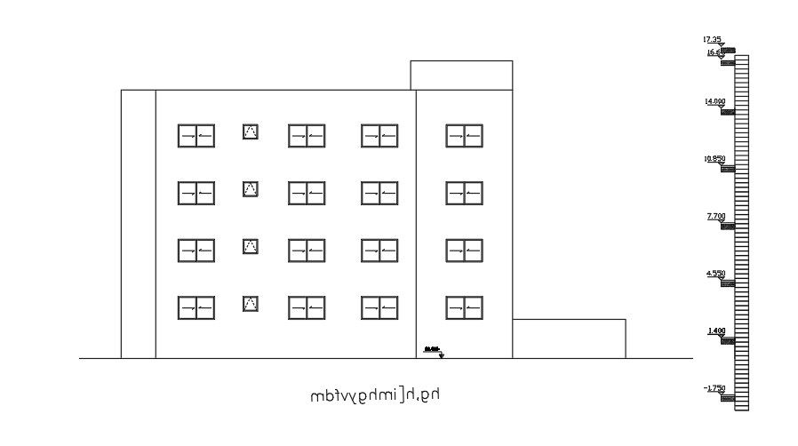 The left side elevation view of the 25x21m apartment building drawing
