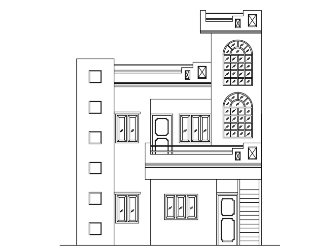 The left side elevation view of the 25’x52’ house building 2D AutoCAD drawing