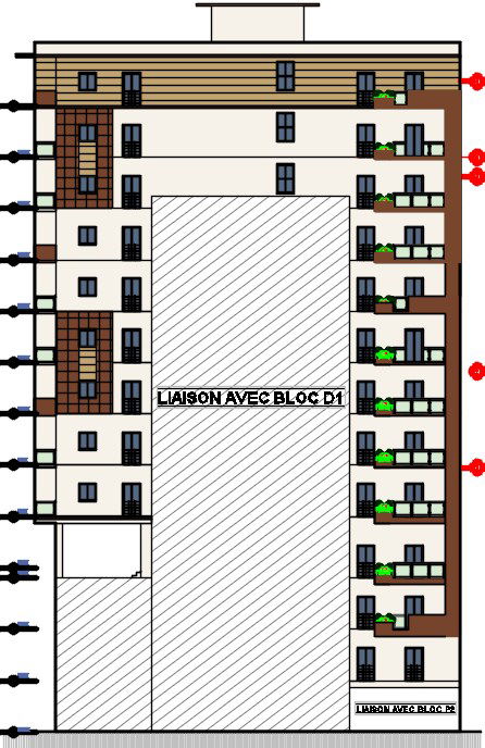 The left side elevation view of the26x14m apartment building
