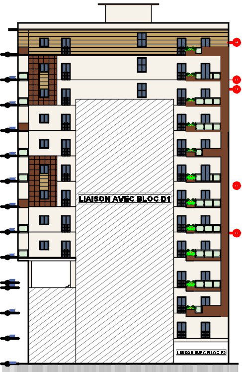 The left side elevation view of the 28x14m apartment building