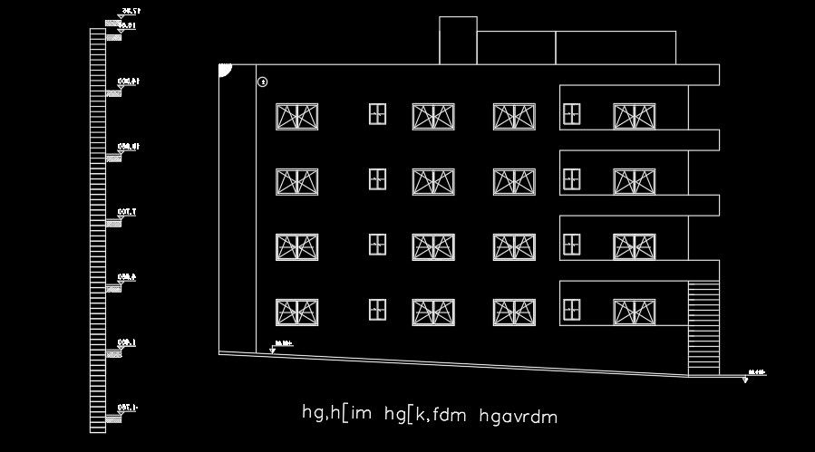 The left side elevation view of the 30x27m house building AutoCAD drawing