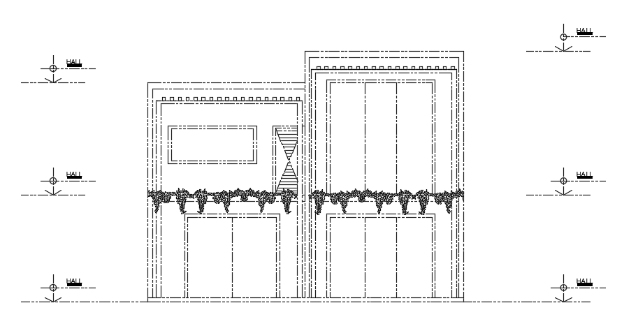 The left side elevation view of the 45x10m house building cad drawing