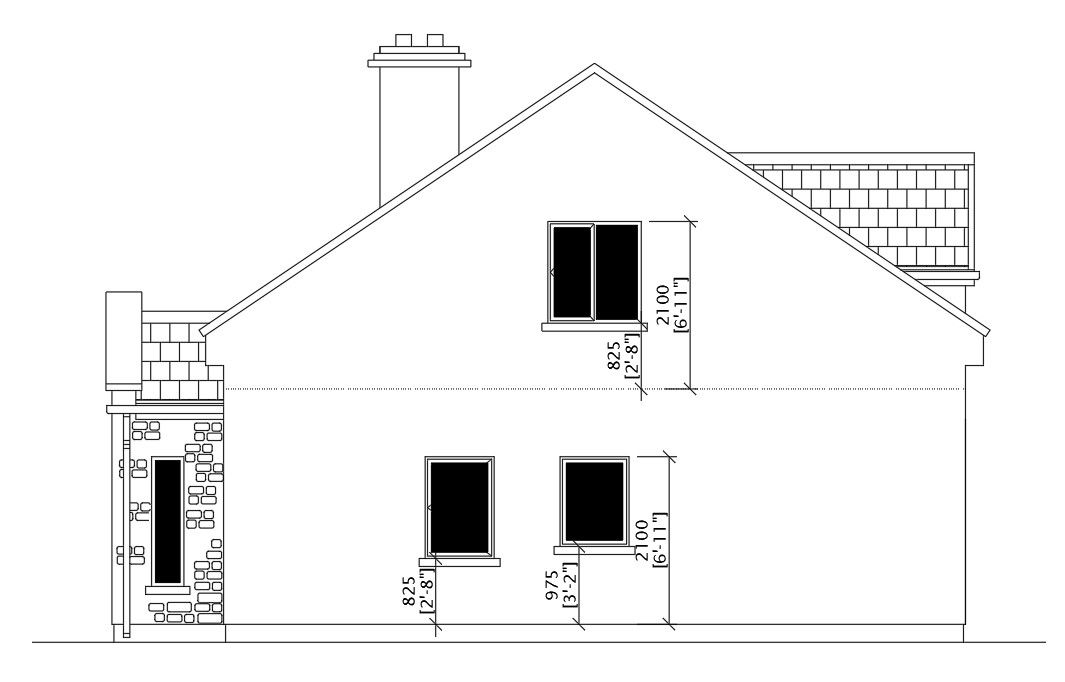 The left side elevation view of the 63’x30’ duplex house building is given in this AutoCAD drawing model.