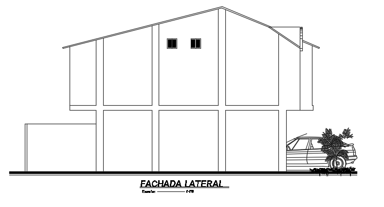 The left side elevation view of the 6x11m 3bhk house building CAD drawing