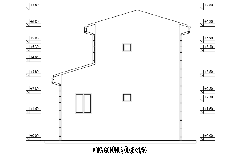 The left side elevation view of the 6x5m simple two story house building drawing