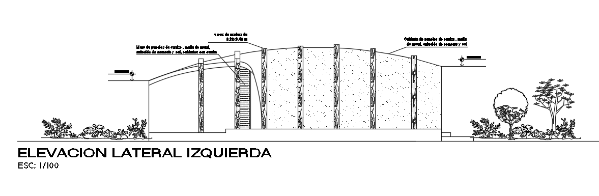 The left side elevation view of the 6x9m bungalow house building 2d AutoCAD drawing is given