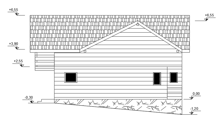 The left side elevation view of the 7x10m architecture two story residential building