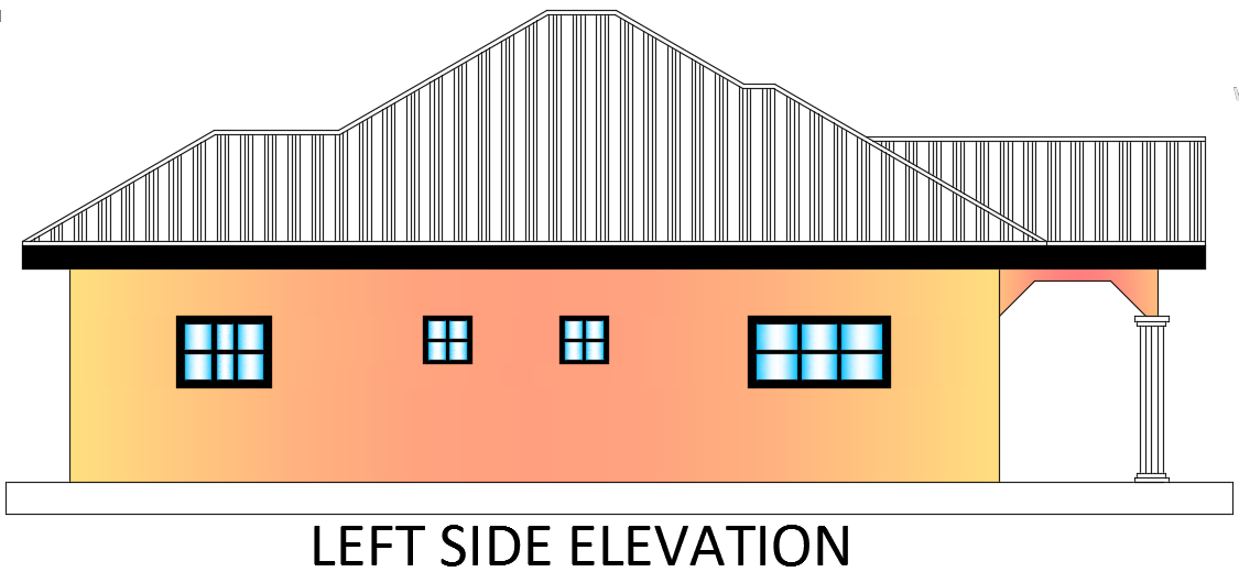 The left side elevation view of the 7x12m 2bhk single story bungalow house building